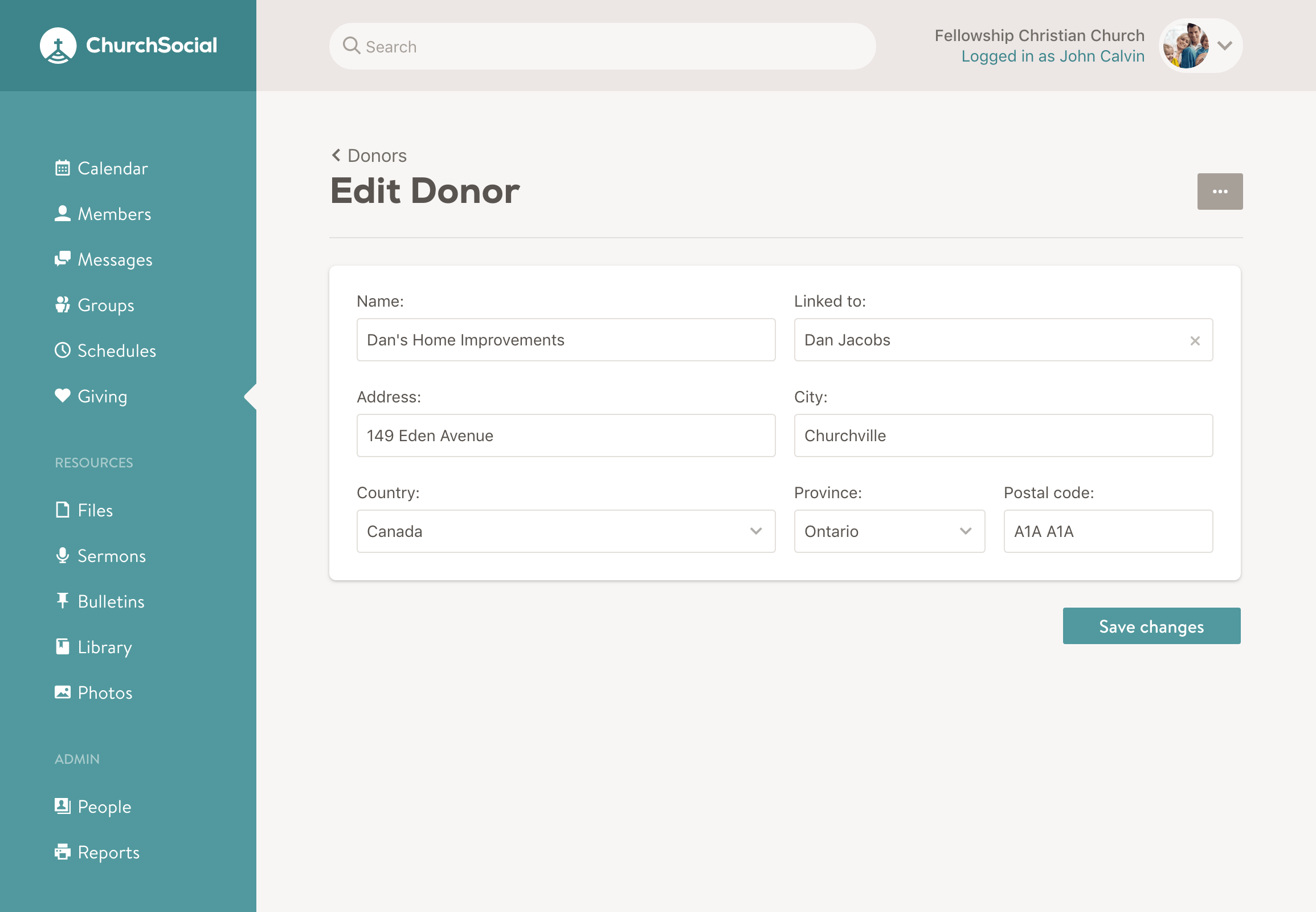 Screenshot of the edit donor page