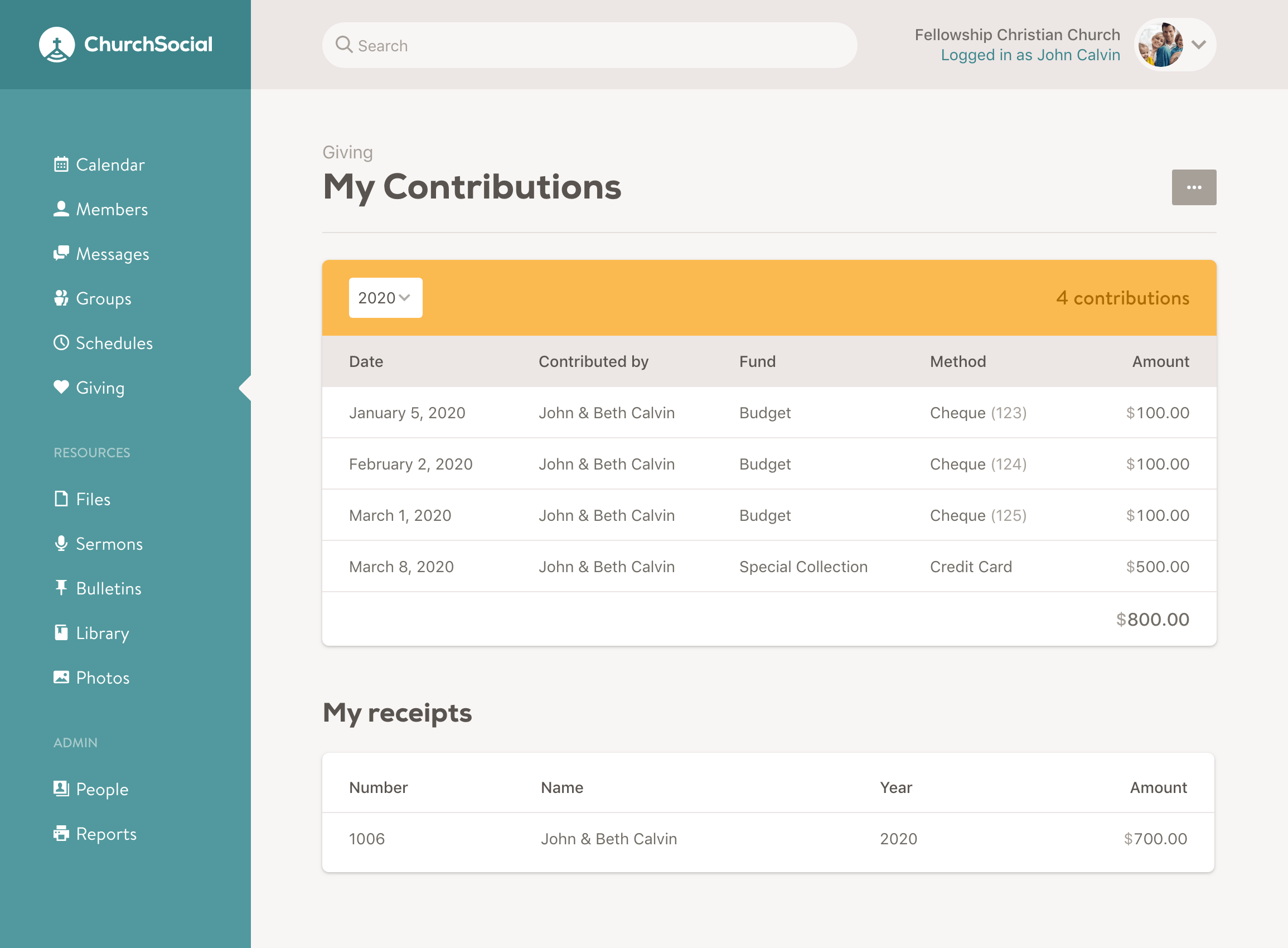 Screenshot of the my contributions page