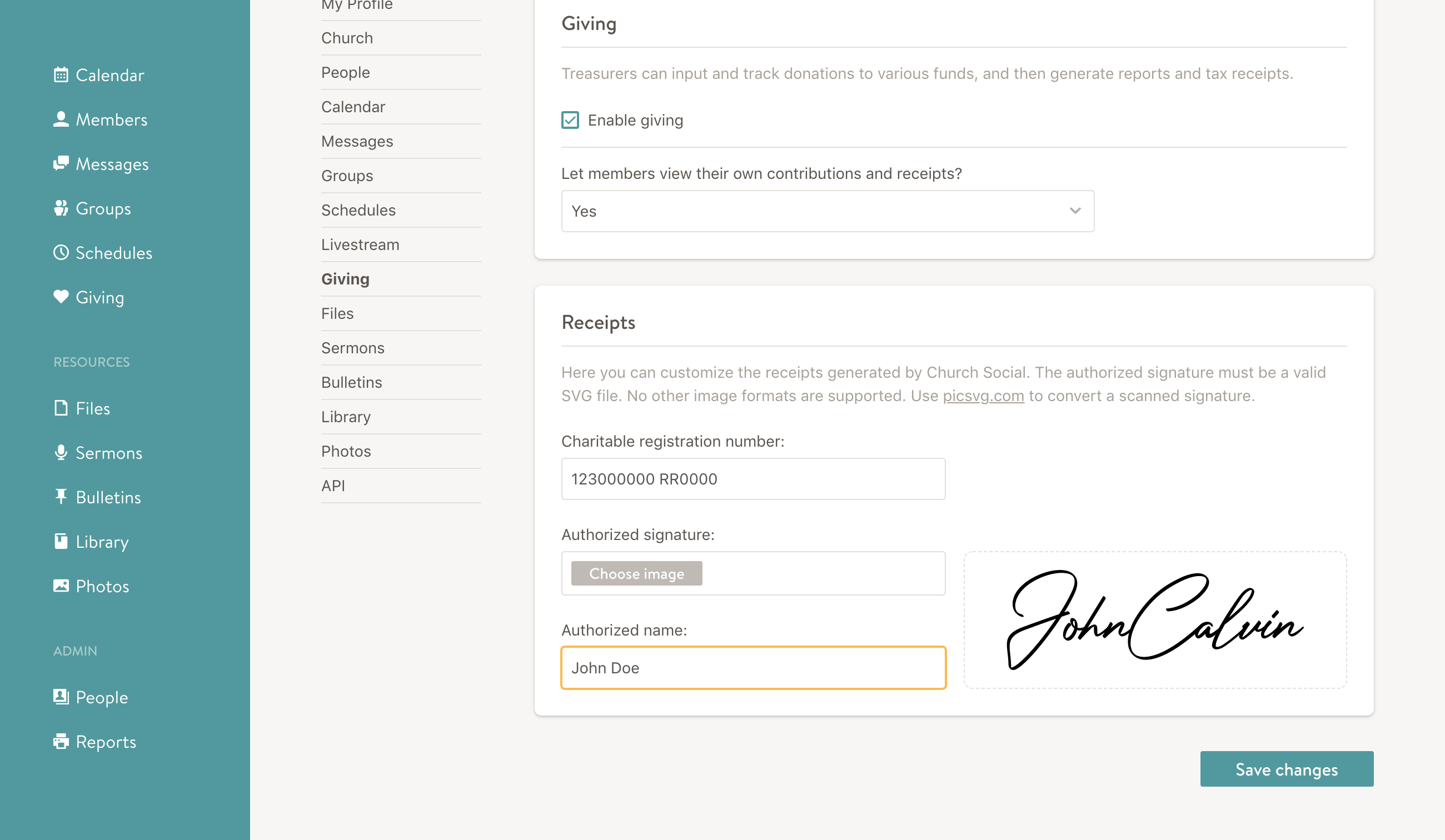 Screenshot of the new authorized name setting
