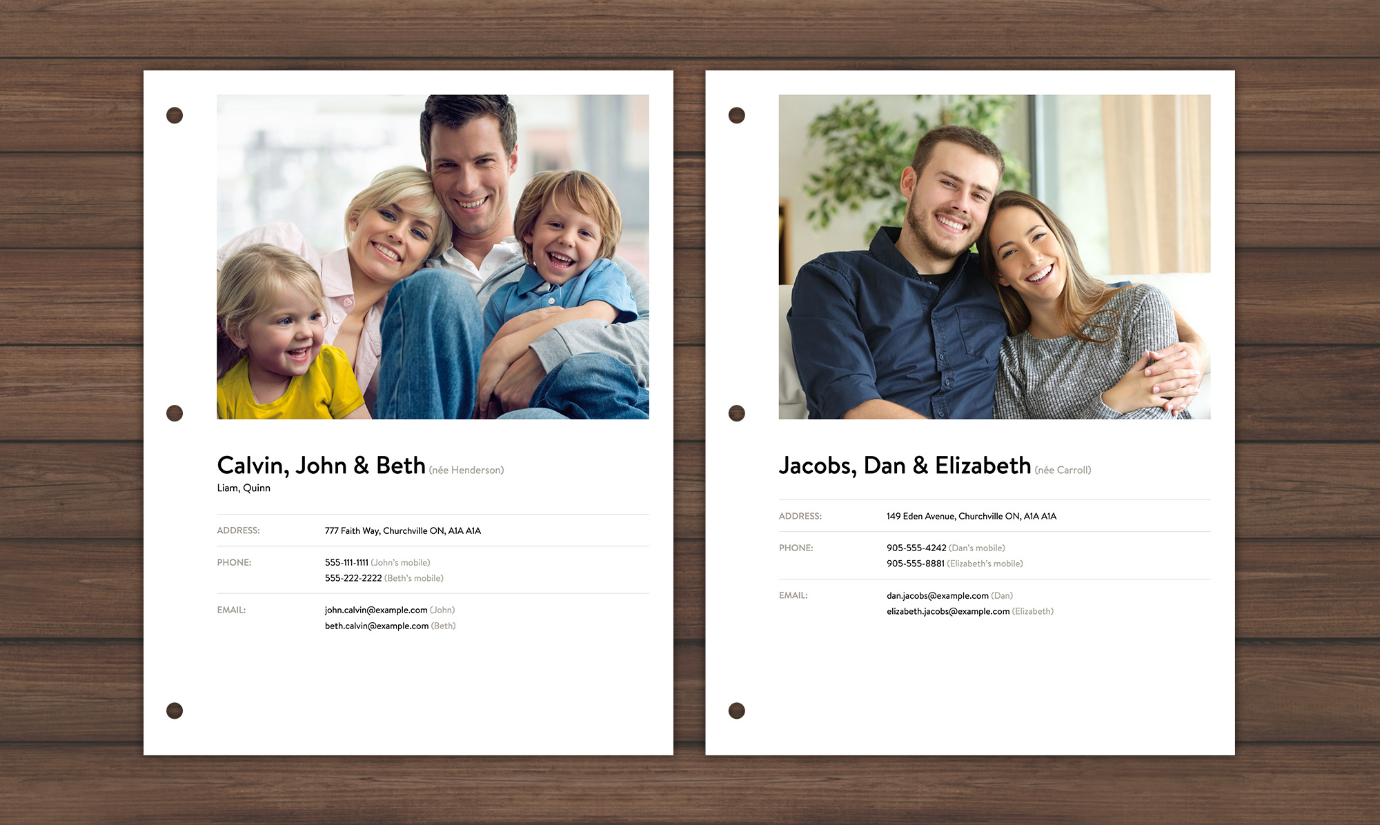 Screenshot of a printable family sheets