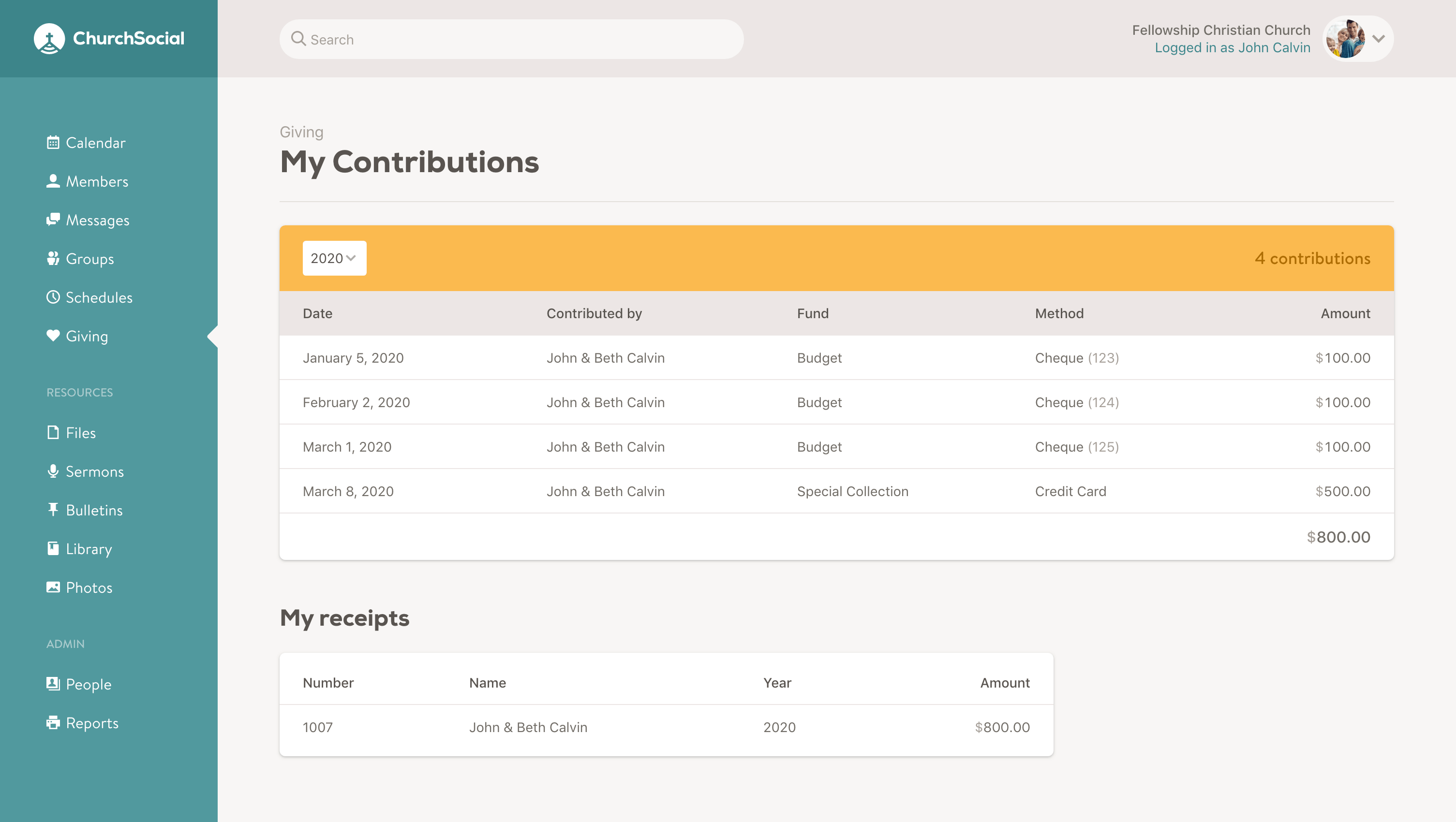 Screenshot of the my contributions page