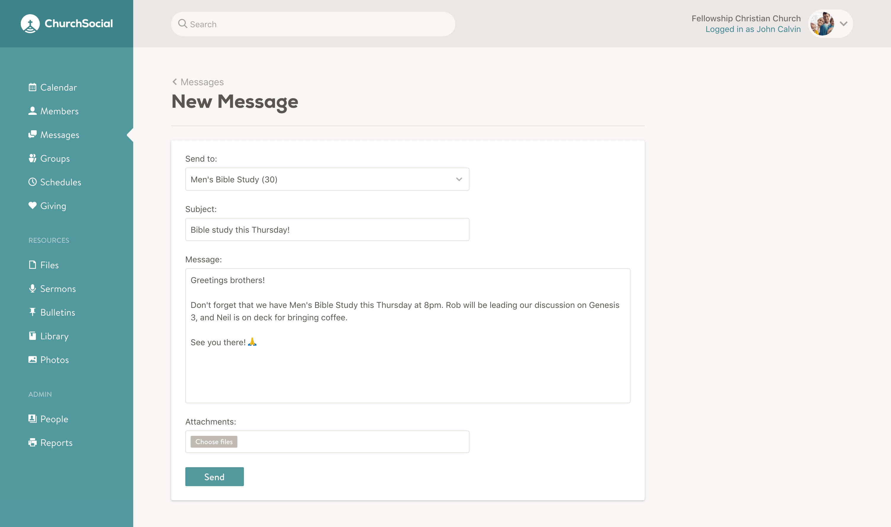 Screenshot of the new message page